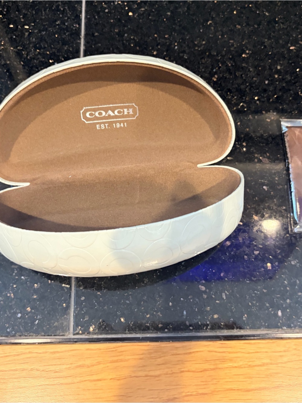 Coach White Embossed Sunglasses Case with Brown Interior